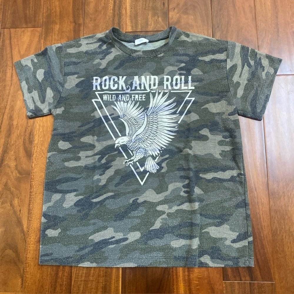 12PM Rock and Roll Camo Tee. Size Small.